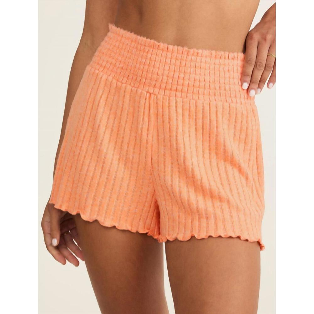 Z Supply Ribbed High-Waist Soft Knit Shorts - Peach
